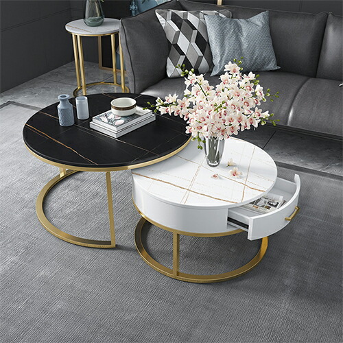 楽天市場】ネストテーブル セラミック 幅50 70cm 2個セット 引き出し