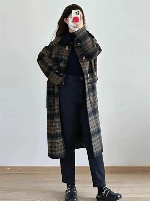 楽天市場】ダッフルコート ステンカラーコート チェック柄 レディース