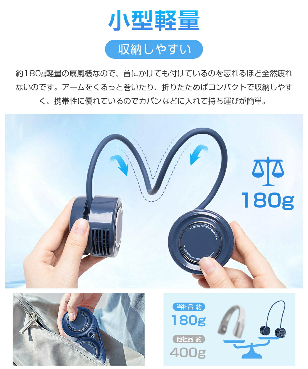 楽天市場】超軽量 首掛け扇風機 折りたたみ式 ネックファン 羽根なし