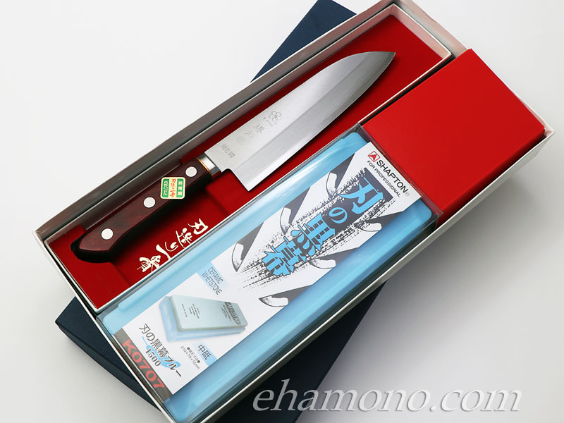 楽天市場】青紙スーパー本割込三徳包丁・刃の黒幕中砥石セット : e