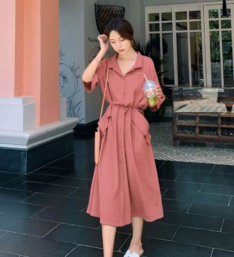 楽天市場】ワンピース シャツワンピース ミディアム丈 半袖 ポロ襟