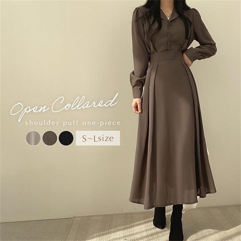 楽天市場】ウエストマーク 開襟ワンピース 長袖 上品 大人 シンプル