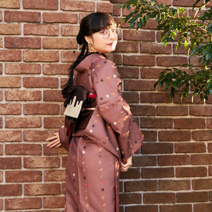 楽天市場】小紋単品「チョコレート」公式 ふりふ 洗える着物 袷 大正
