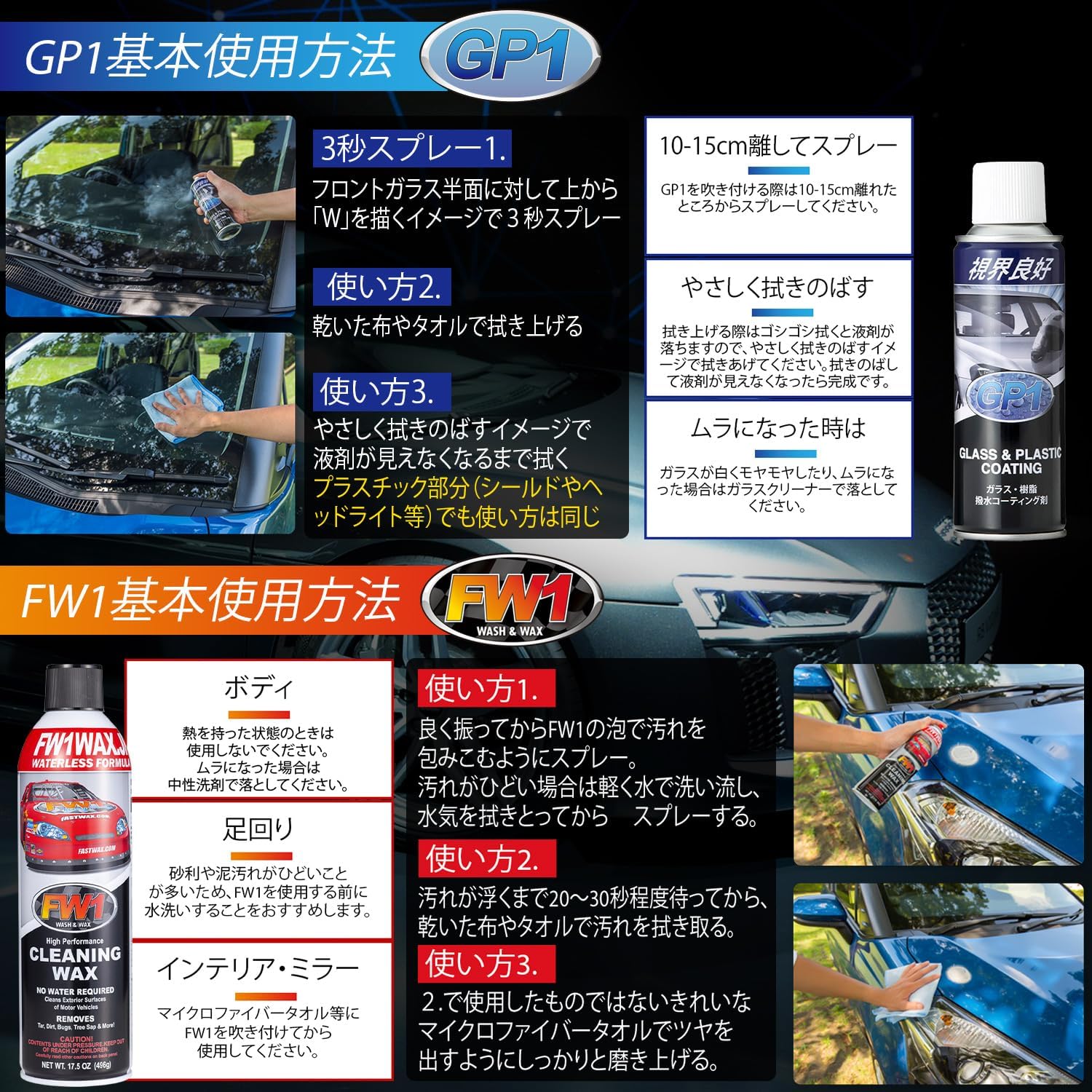 楽天市場】カーワックス 撥水剤 セット FW1 エフダブリューワン GP1