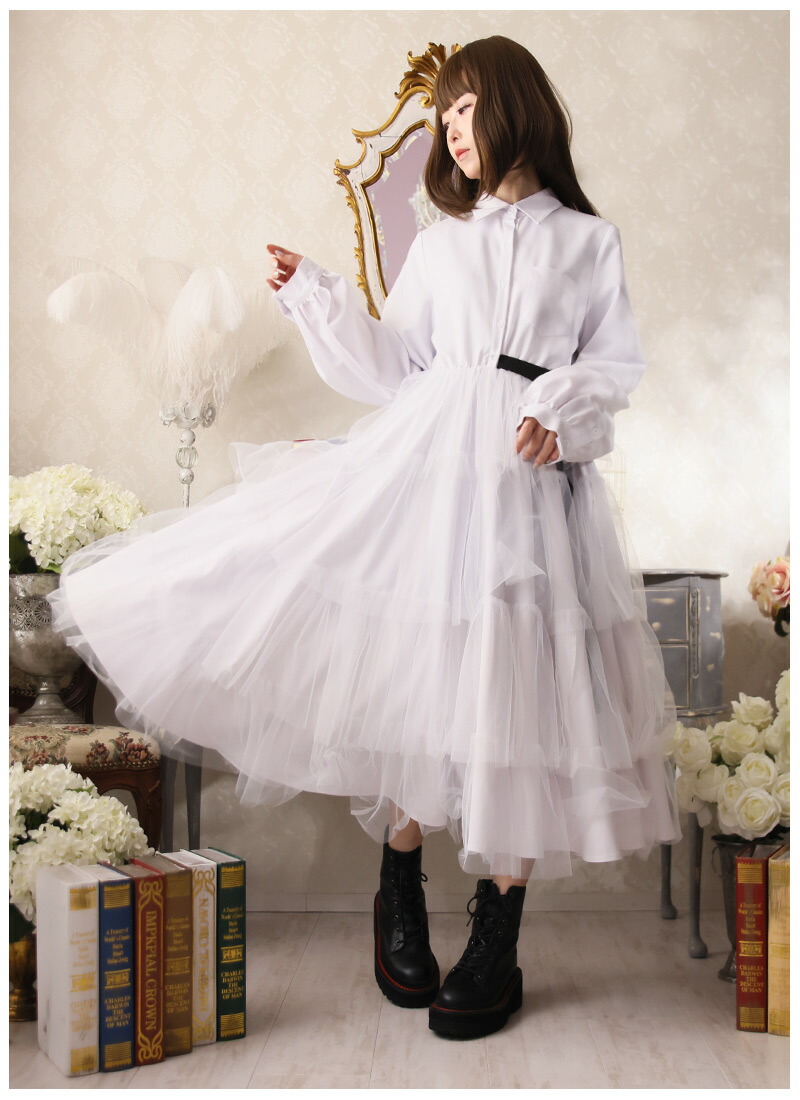 楽天市場】【最短即日出荷】シャツワンピース ミモレ丈 シースルー