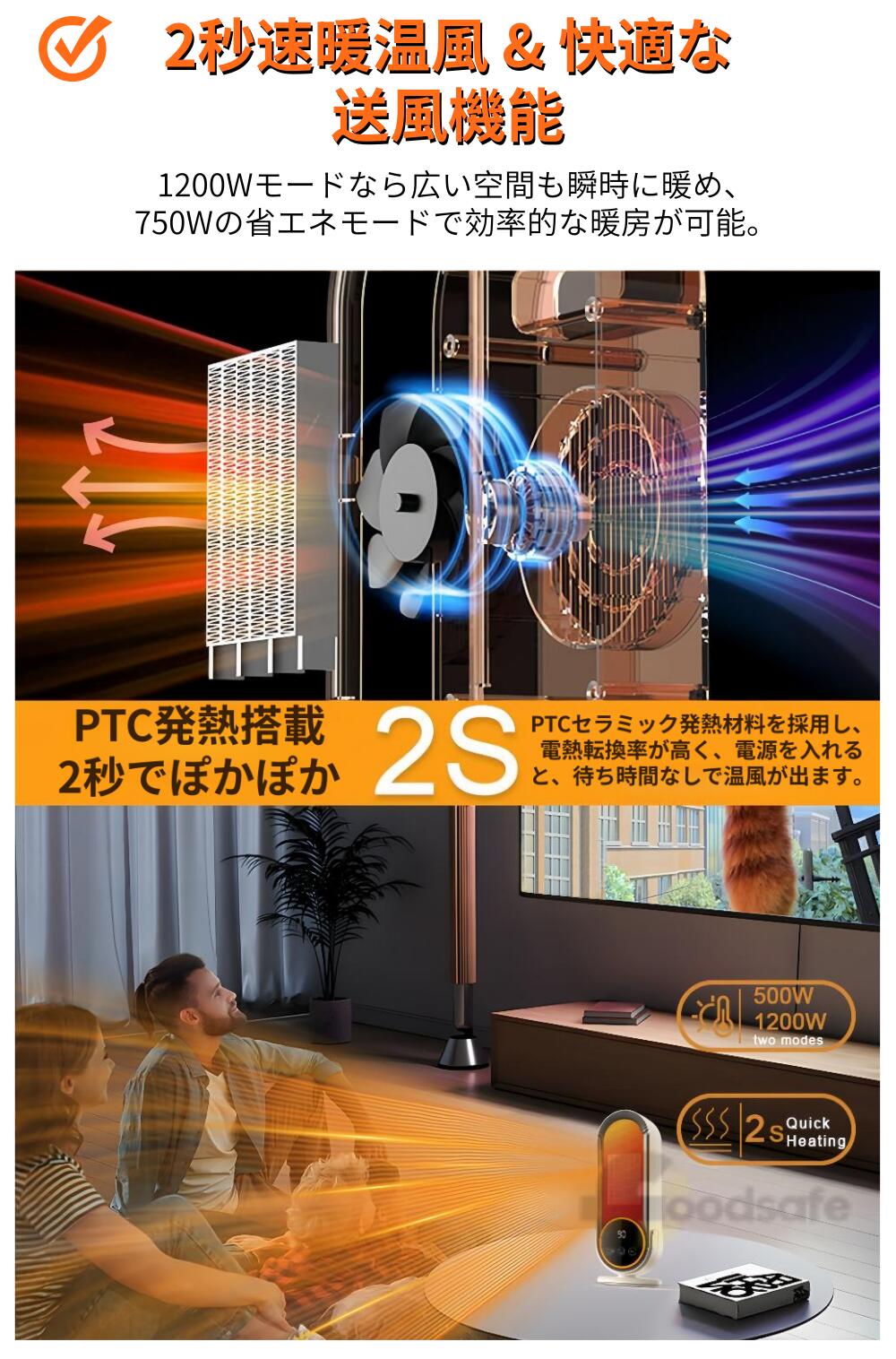 楽天市場】セラミックヒーター 小型 省エネ セラミックファンヒーター