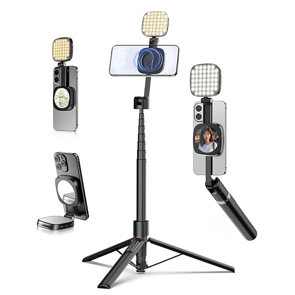 楽天市場】【送料無料】173cm マグネット 自撮り棒 ライト付き