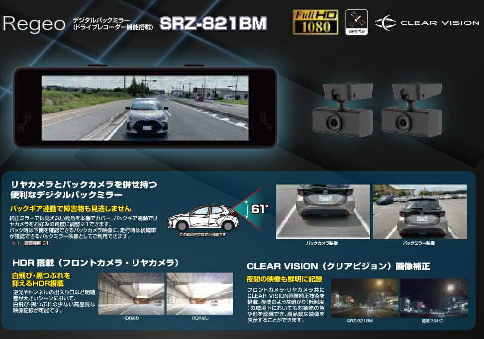 楽天市場】イノベイティブ販売 SRZ-821BM レジオ デジタルバックミラー