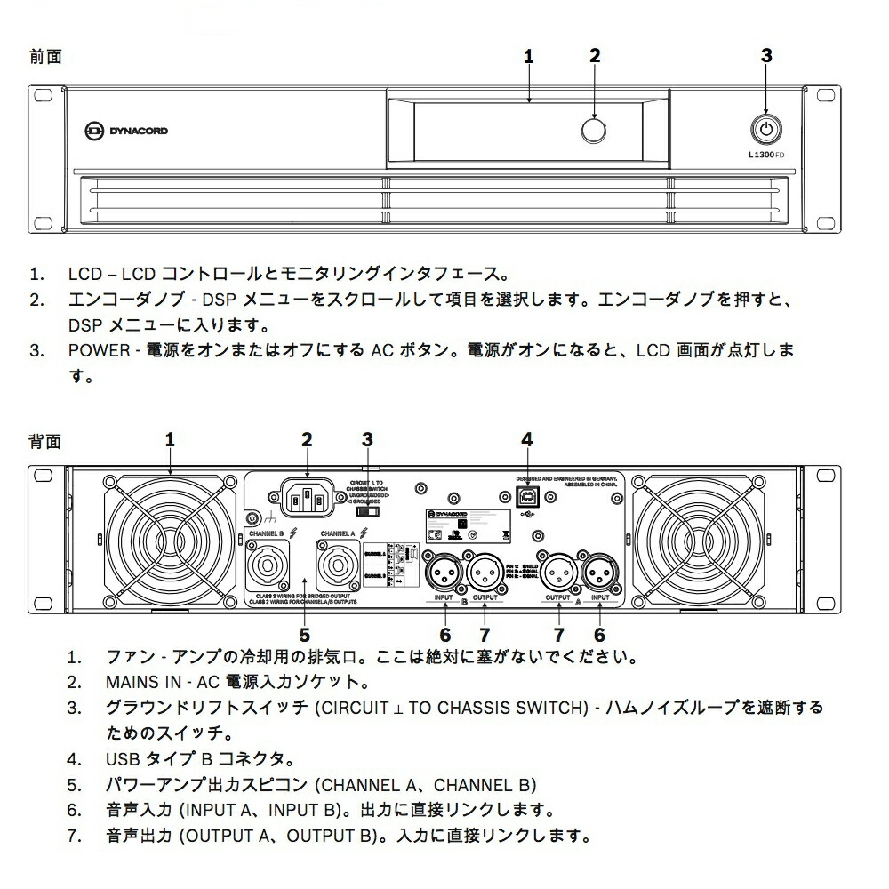 楽天市場】DYNACORD ダイナコード L1800FD DSP搭載 パワーアンプ 480W+