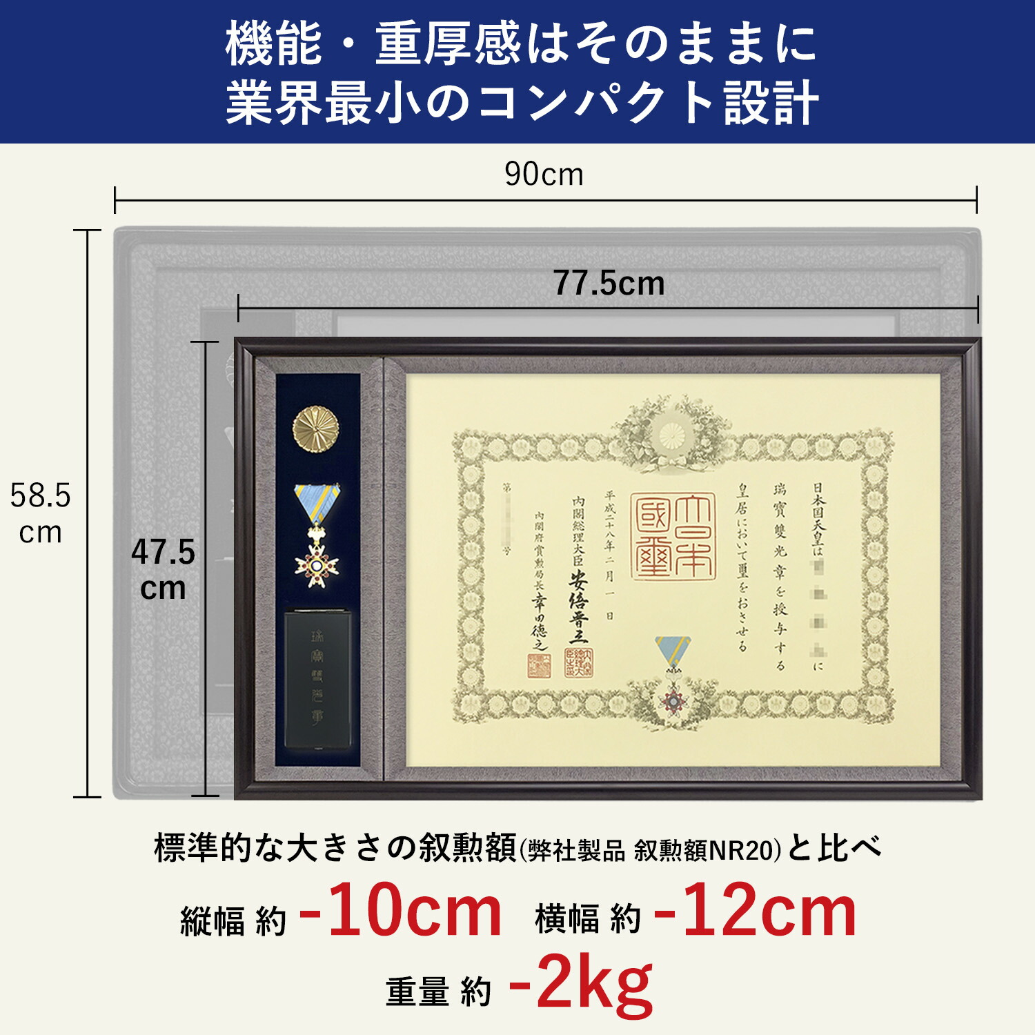 楽天市場】勲章ケースも飾れる コンパクト叙勲額 志賀 穂高 光彩【単光