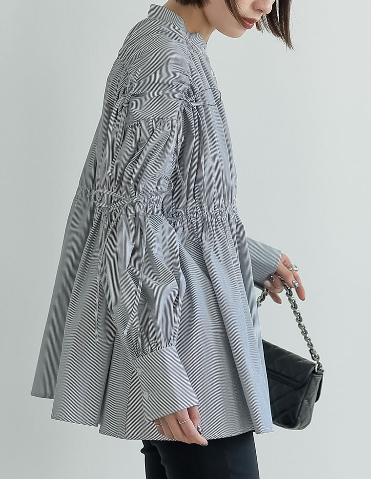 楽天市場】【OUTLET】M/Lサイズ ストライプギャザーリボンブラウス