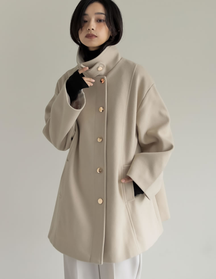 楽天市場】マルチウェイフェイクウールポンチョ風金ボタンミドルコート