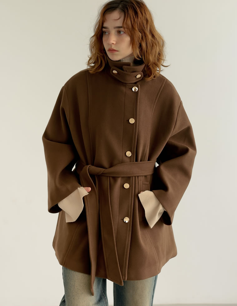 楽天市場】マルチウェイフェイクウールポンチョ風金ボタンミドルコート