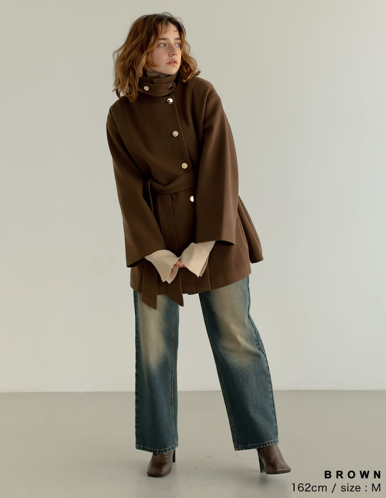 楽天市場】マルチウェイフェイクウールポンチョ風金ボタンミドルコート