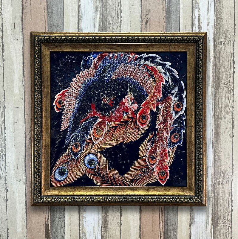 楽天市場】水晶パネル アートパネル 62×62cm 名画 鳳凰図 フレーム付き