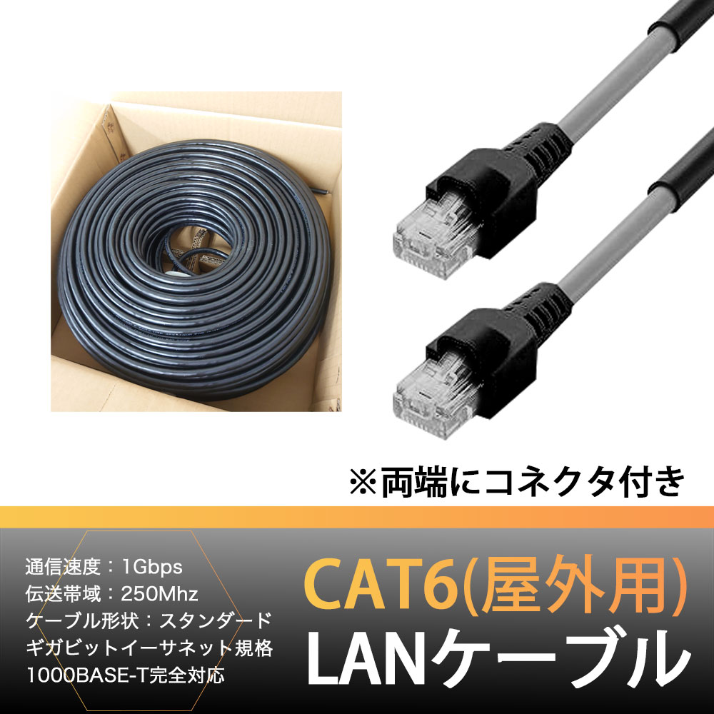 楽天市場】コネクター付 屋外用 LANケーブル cat6 100m GSPOWER PoE
