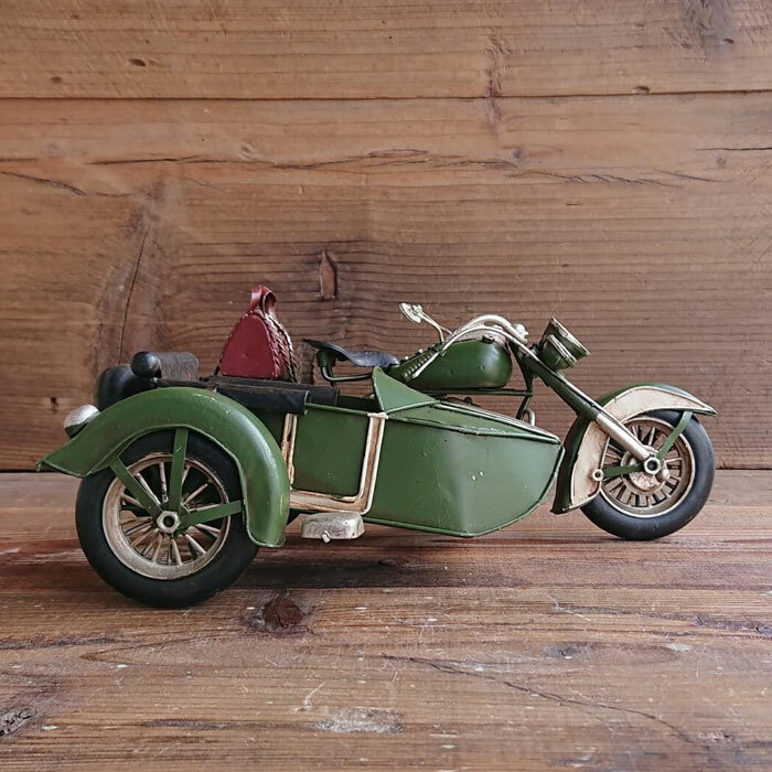 楽天市場】サイドカー オートバイ バイク 置物 レトロ ブリキ 細工