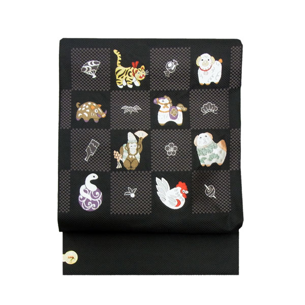 楽天市場】名古屋帯 正絹 黒 干支 十二支 ブラック 京玉響 西陣織 仕立