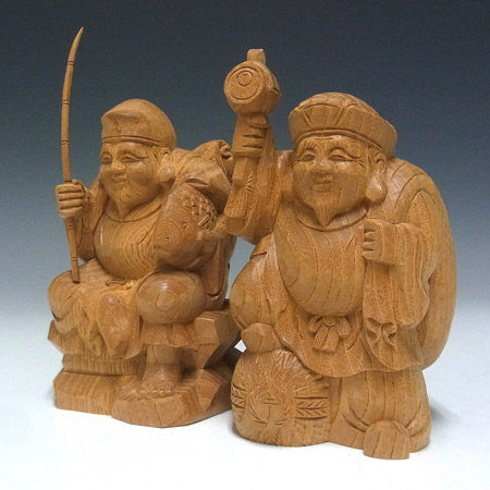 楽天市場】国産欅 恵比寿大黒 高さ16cm 木彫り 七福神 縁起物 置物