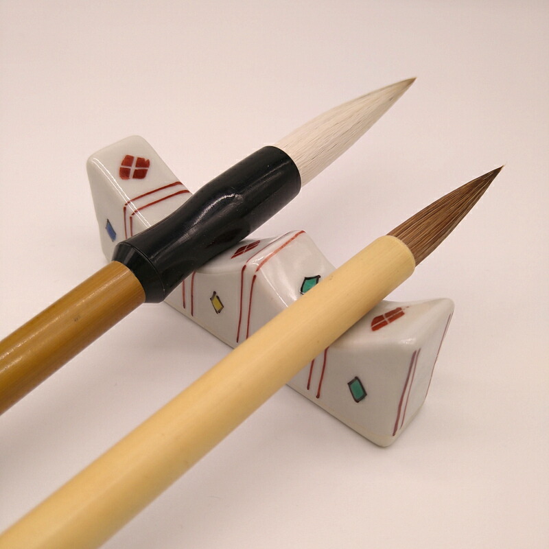 楽天市場】書道 筆置き 陶器 【九谷×菊屋】 陶器筆置(大) 菱文様2本置