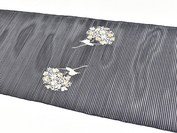 楽天市場】夏帯！手織り 絽綴れ帯 刺繍八寸名古屋帯 濃紺地【お仕立代