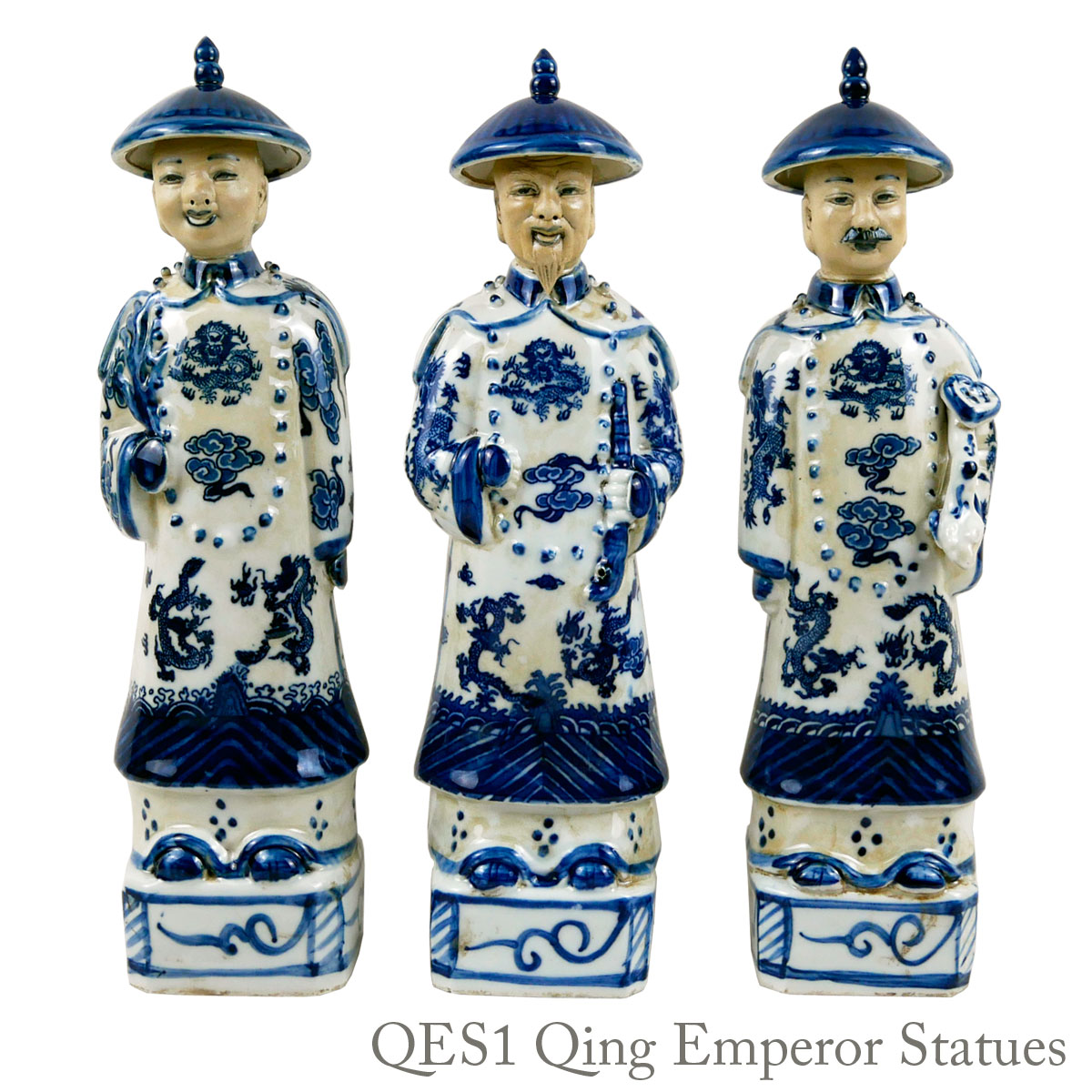 楽天市場】シノワズリ 清朝時代 高官 人形 3体セット Blue & White 龍