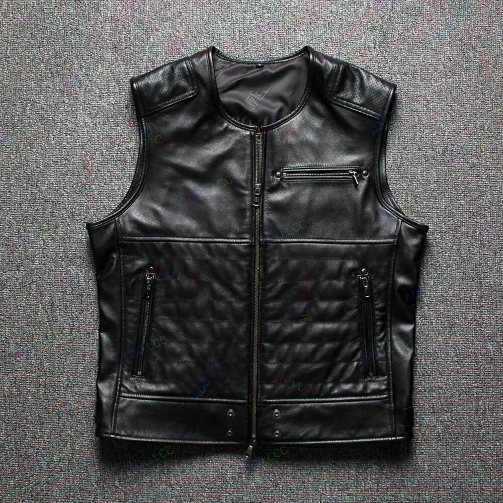楽天市場】軽量 本革ベスト メンズ ブラック 薄手デザイン ライダース
