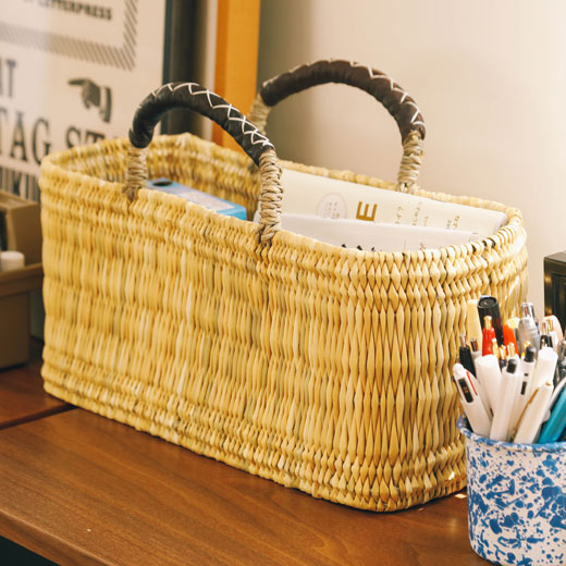 楽天市場】松野屋 ストロー革手横長カゴ M モロッコ バスケット 収納