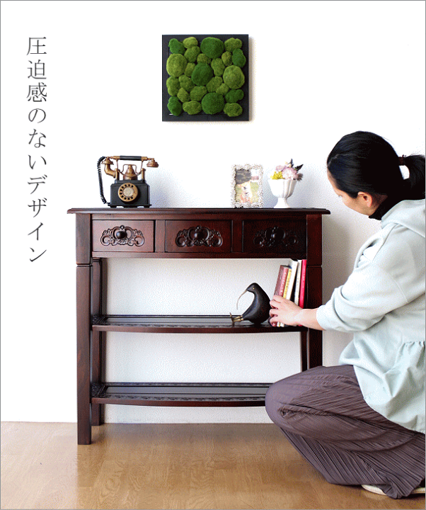 英国アンティーク木製ネストテーブル3台/収納式机/飾り棚/花台(92-57