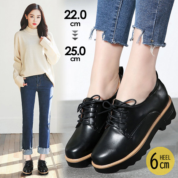 楽天市場】ローファー レースアップ インヒール 厚底 黒 編み上げ