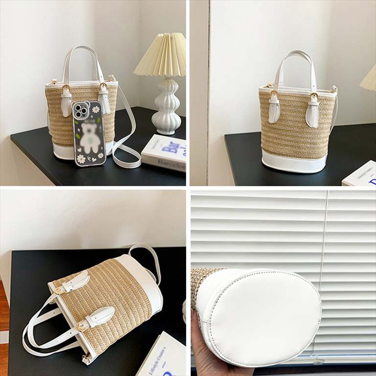 楽天市場】バケツ型かごバッグ 2way 天然素材 合皮 自立する 内布 夏