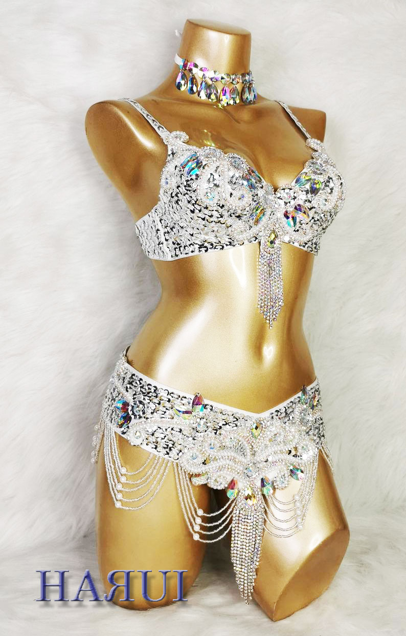 楽天市場】ベリーダンス 衣装 ブラ ベルト パール しずく 上下 2点