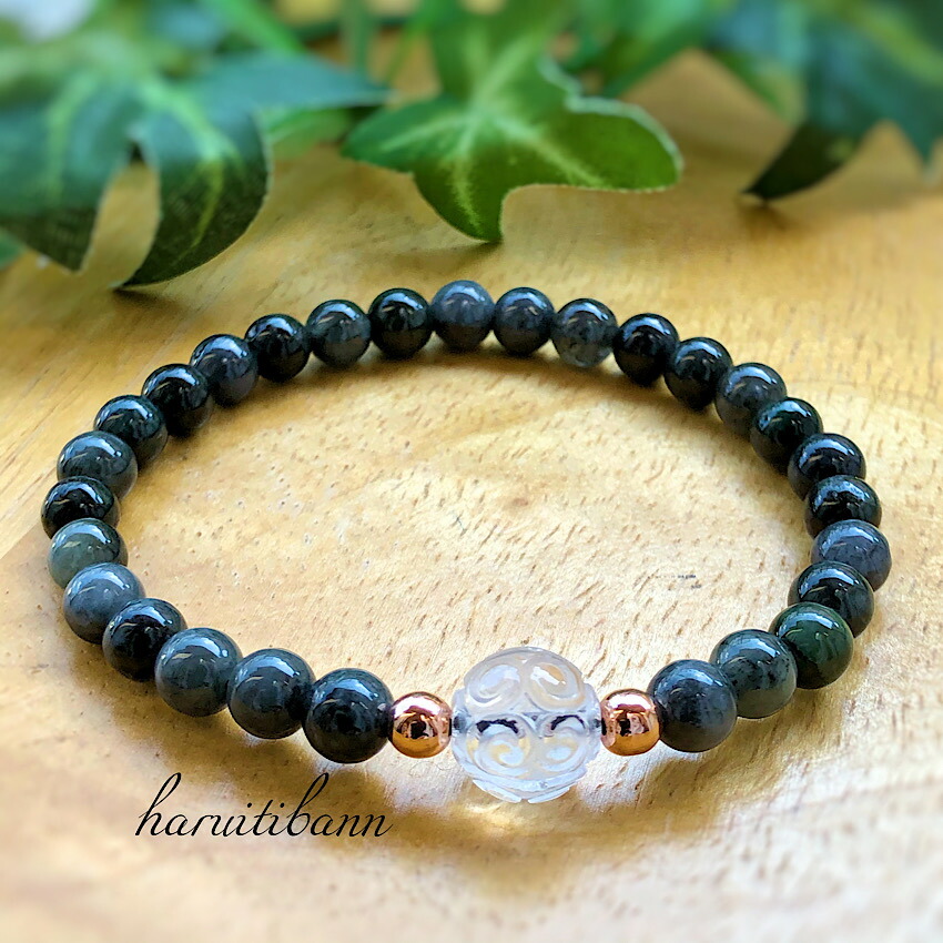 楽天市場】黒翡翠6mm×水晶回紋珠10mm 天然石ブレスレット