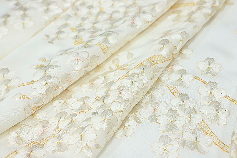 楽天市場】訪問着 手刺繍 総刺繍 正絹 白地 桜 未仕立て 仮絵羽 着物