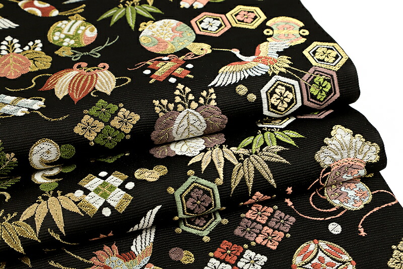 楽天市場】袋帯 正絹 西陣織 山下織物 唐織 黒地 招福宝尽くし 未