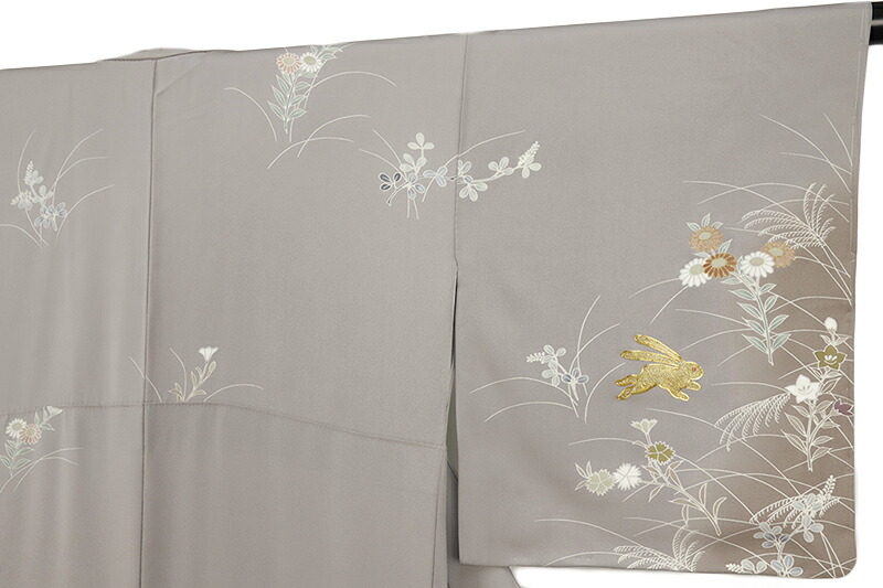 楽天市場】【 中古 】 訪問着 正絹 手描き友禅 灰色 うさぎ お月見