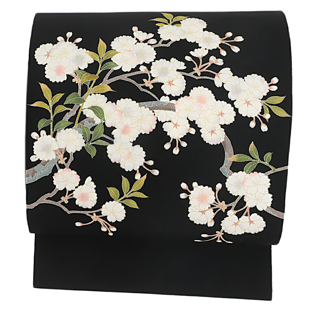 楽天市場】名古屋帯 正絹 友禅染 黒地 花 桜 桜の木 秀美 和柄 シック