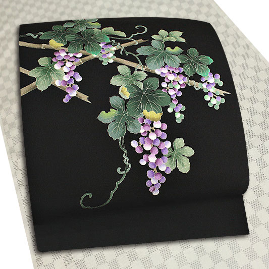 楽天市場】名古屋帯 十日町友禅 秀美 黒 葡萄 ぶどう 九寸 反物 正絹