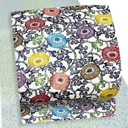 楽天市場】名古屋帯 江戸紅型 紅型染 白地 菊 唐草模様 九寸 麻 夏物