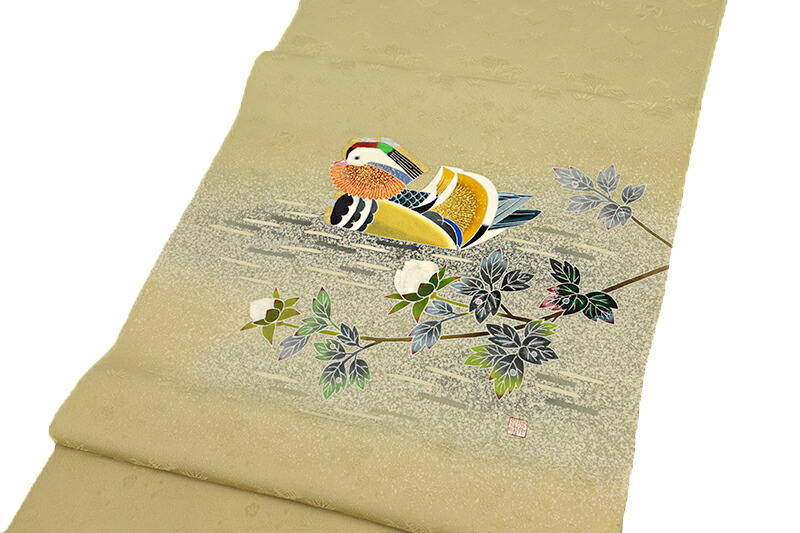 楽天市場】人間国宝 羽田登喜男 名古屋帯 九寸 友禅染 薄抹茶色 カーキ