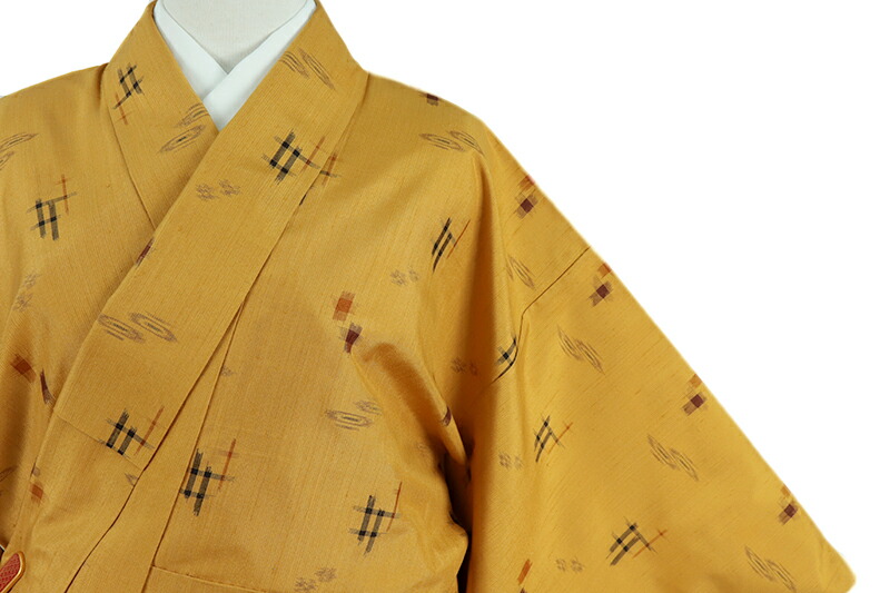 楽天市場】【 中古 】 米沢紬 正絹 着物 黄色 黄土色 茶 絣 仕立て