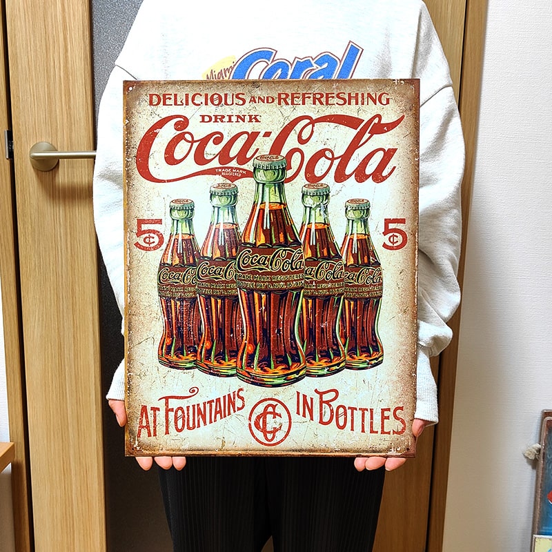 楽天市場】ブリキ看板 アンティーク コカコーラ 5ボトル ガレージ