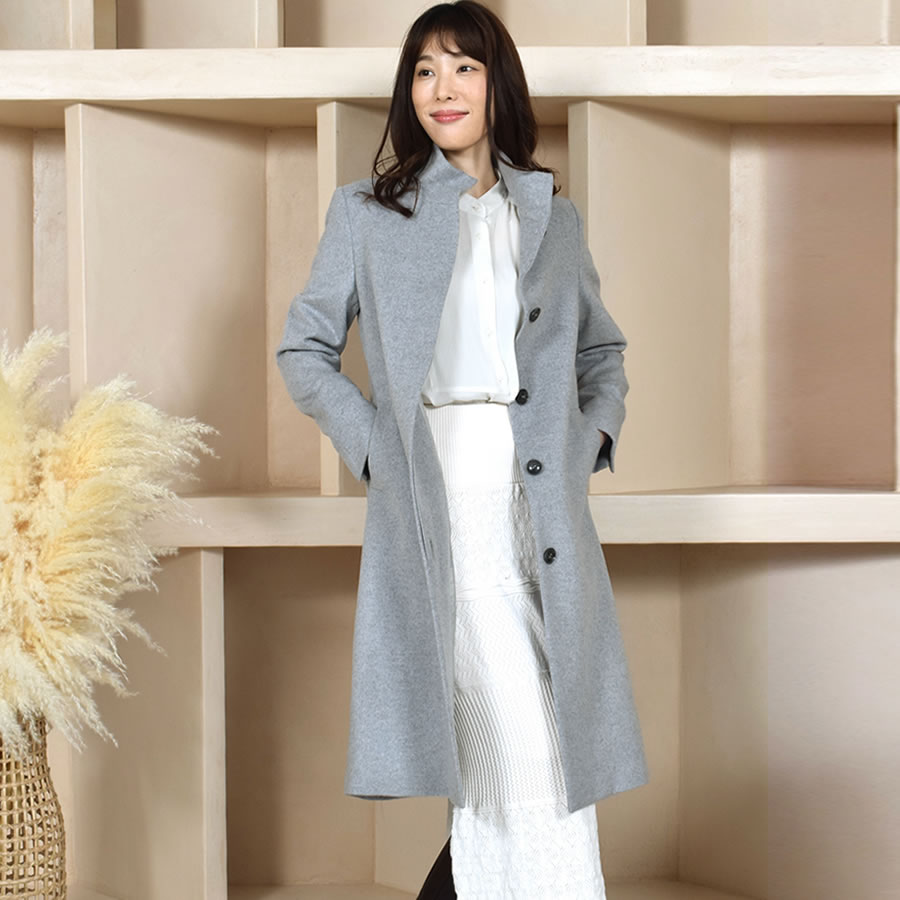 楽天市場】スタンドカラー カシミヤ コート カシミア ウール ロング
