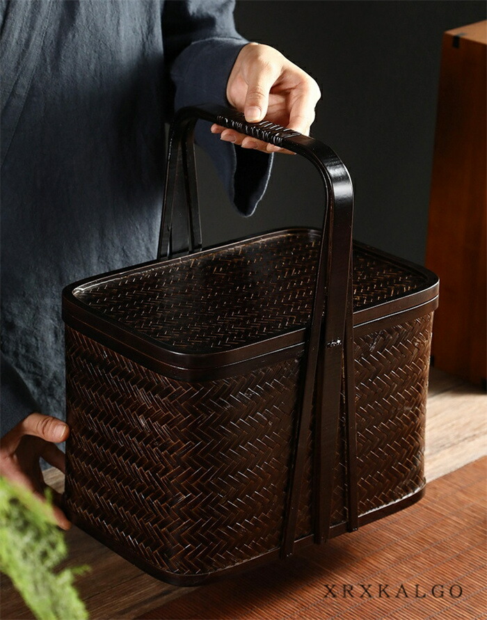 楽天市場】【34cm*19cm*29cm】送料無料 竹かご 竹 バスケット 蓋付き