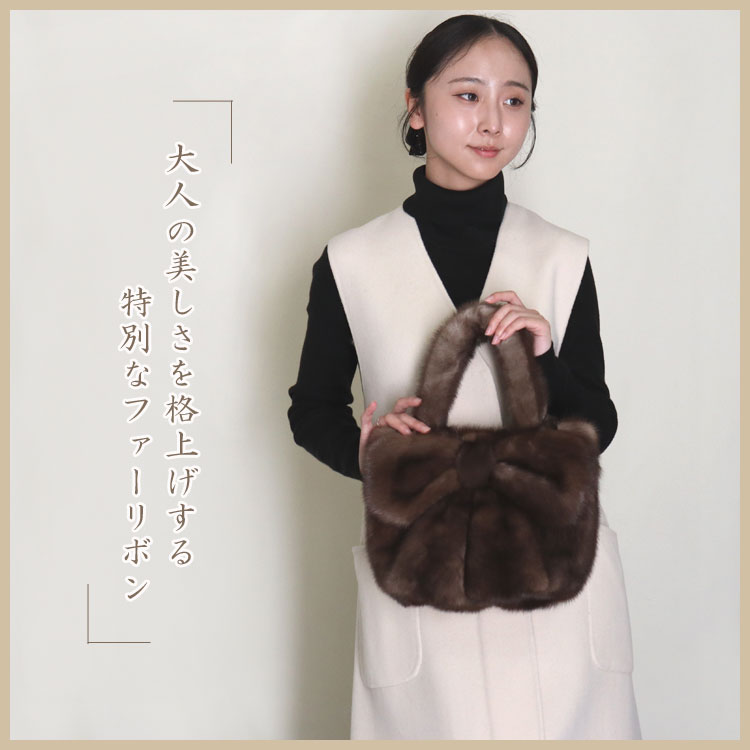 楽天市場】大きなリボンの ミンク ファー ハンドバッグ リボン