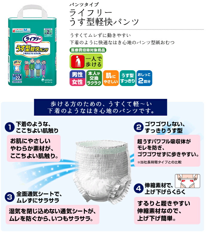 楽天市場】【速配】 大人用紙おむつ パンツタイプ ライフリー うす型