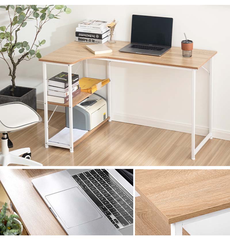 楽天市場】パソコンデスク L字 120cm 2段シェルフ付 パソコンデスク