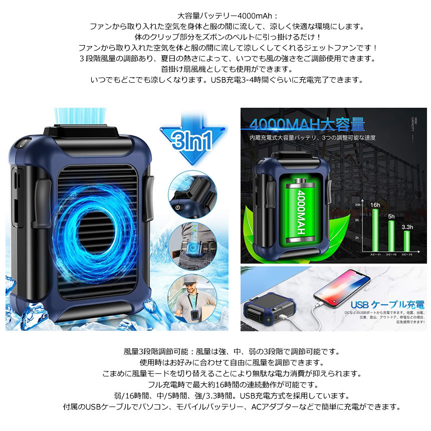 楽天市場】腰掛け扇風機 2個セット 首掛け 腰 ベルト 扇風機 USB充電式