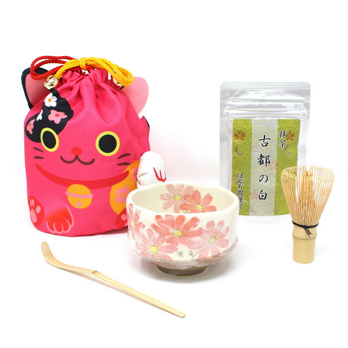 楽天市場】茶道具 セット 初心者 抹茶セット お招き5点セット ピンク猫
