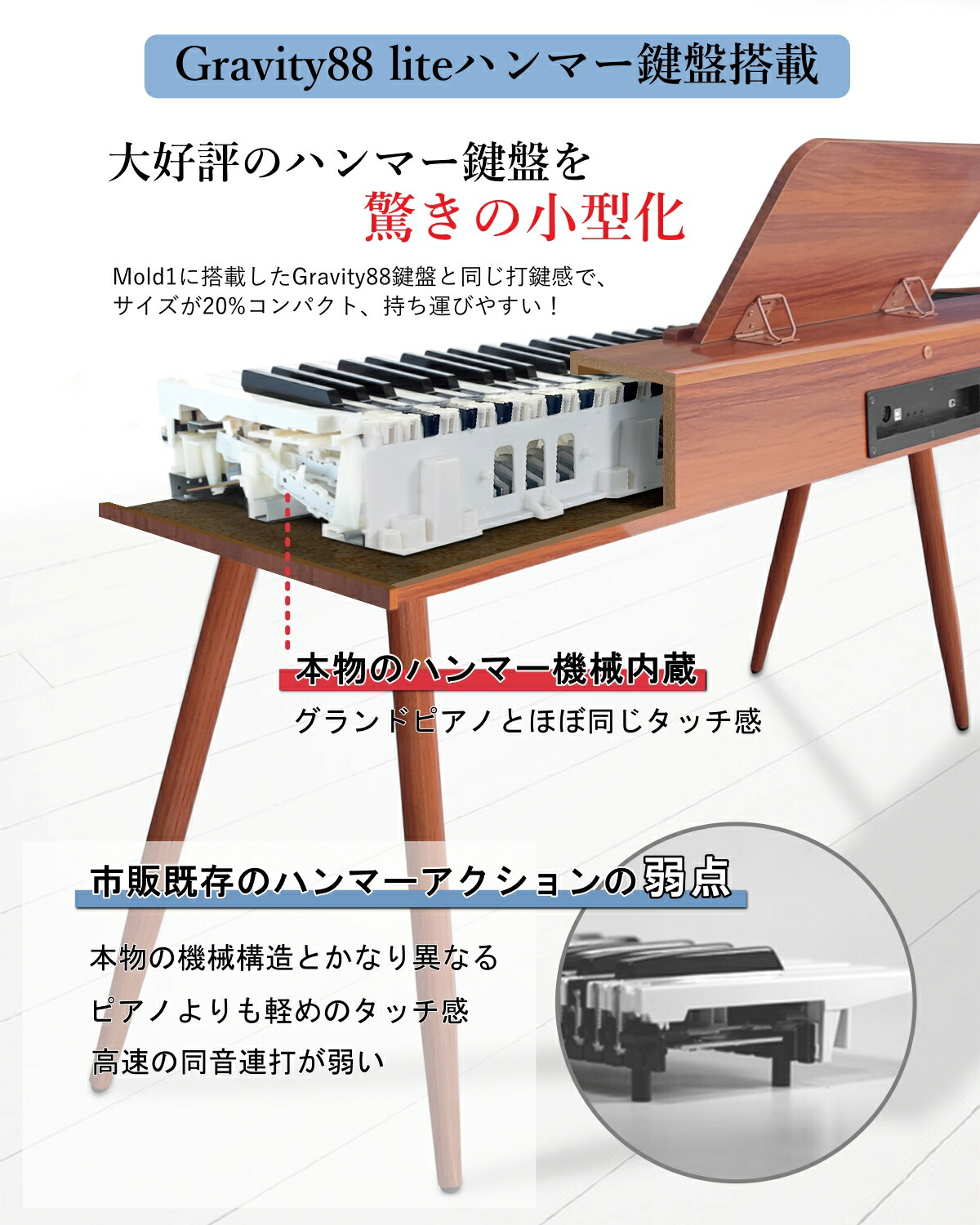 楽天市場】【ハンマーアクション鍵盤 木目調モデル】Longeye 電子